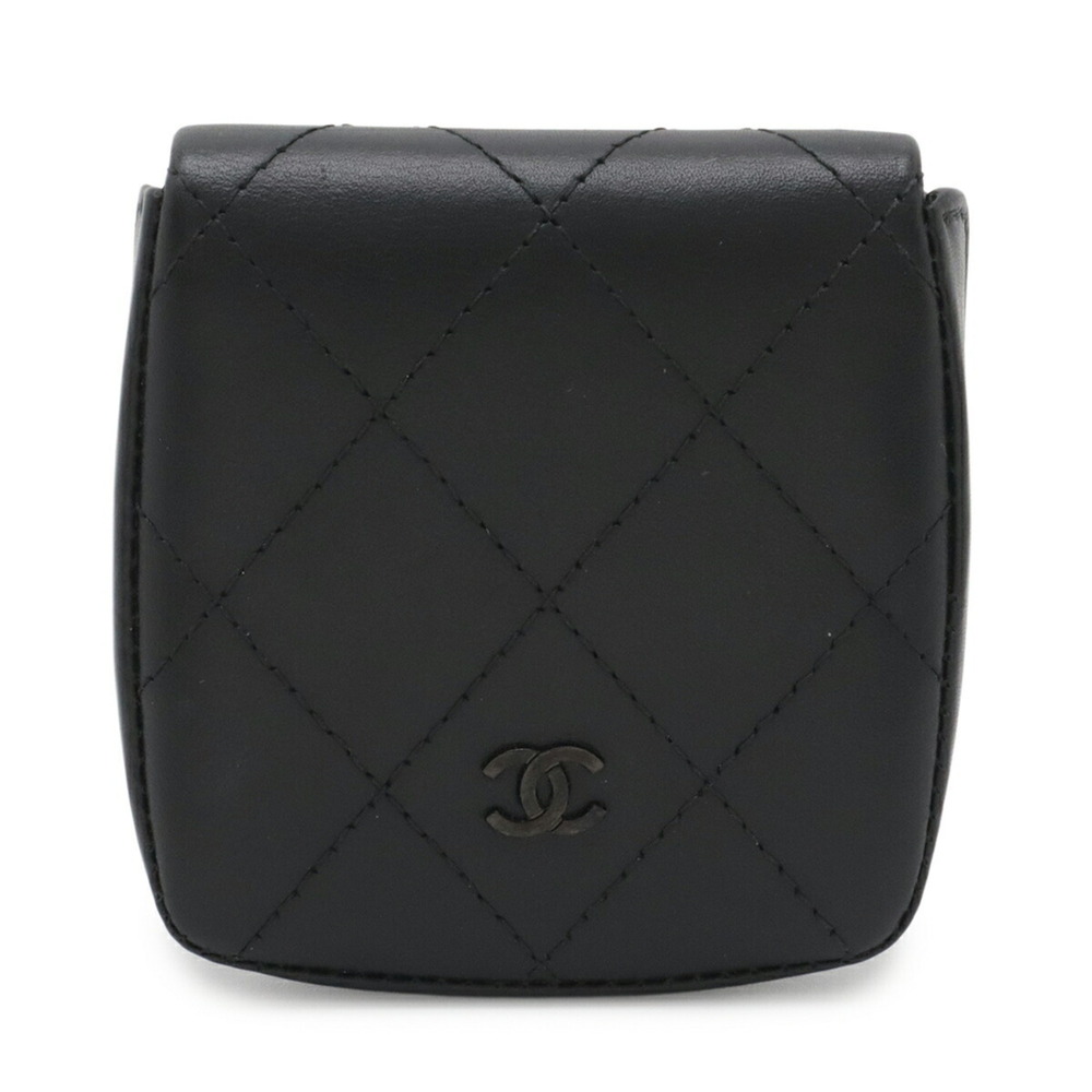 CHANEL Authentic Black Leather Logo Wallet
